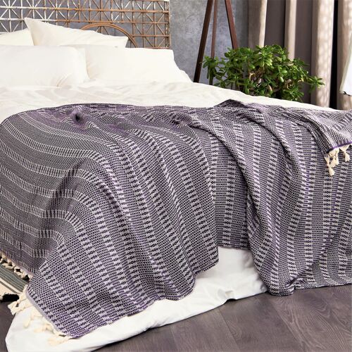 Nora Cotton Reversible Throw | Royal Purple on Natural | 150x210