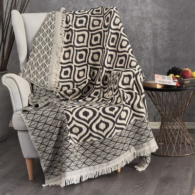 Plaid in cotone Patara | Antracite su Naturale | 130 x 175 cm