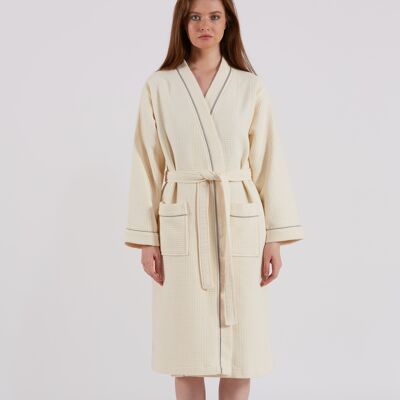 Zen Cotton Double-Faced Unisex Bathrobe, Ivory