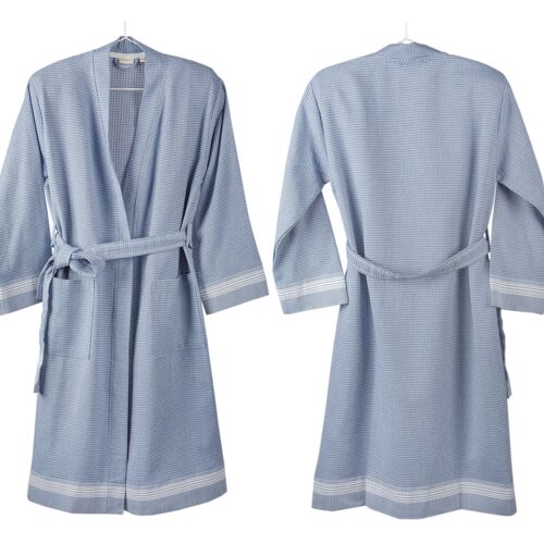 Tuana Cotton Hammam Unisex Bathrobe, Royal Blue on White