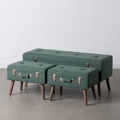 S/3 BENCH-TRUNK GREEN FABRIC-WOOD ST606078