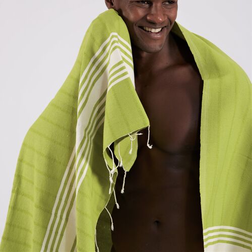 Indigo Cotton Hammam Towel, Hand-Loomed, Lime