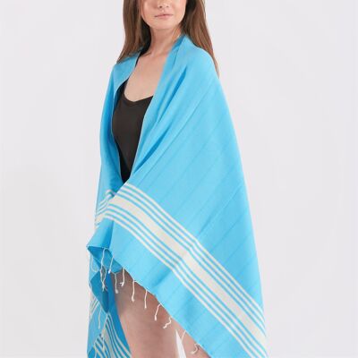 Indigo Cotton Hammam Towel, Hand-Loomed, Turquoise