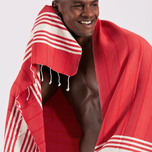 Indigo Cotton Hammam Towel, Hand-Loomed, Red