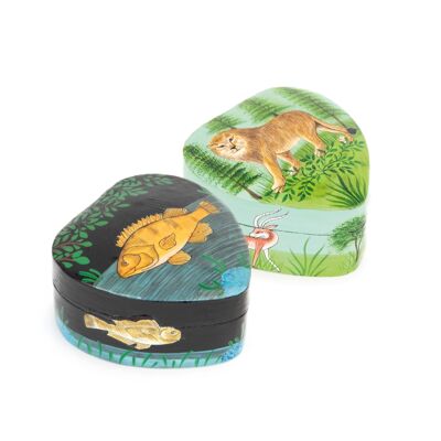 PACK OF 2 LION AND FISH BOXES - HAND PAINTED HF