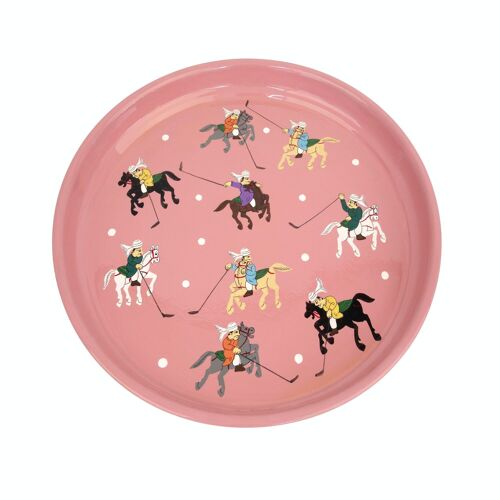 PINK ROUND TRAY 32CM - HAND PAINTED HF