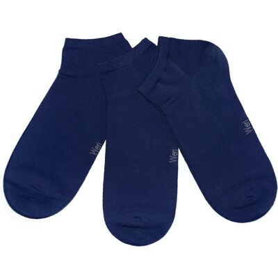 Sneaker-Socken für Kinder und Erwachsene, 3er-Set >>Tintenblau<< Einfarbige kurze Knöchelsocken aus Baumwolle