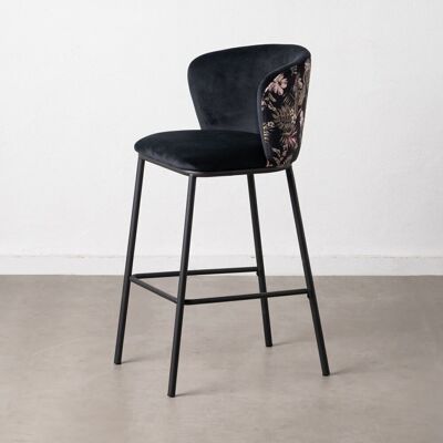 TABOURET FLORAL TISSU NOIR-MÉTAL SALON ST608294