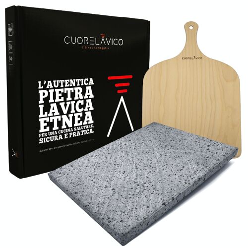 Kit per Pizza in pietra lavica Etnea 39x30x2 cm di spessore