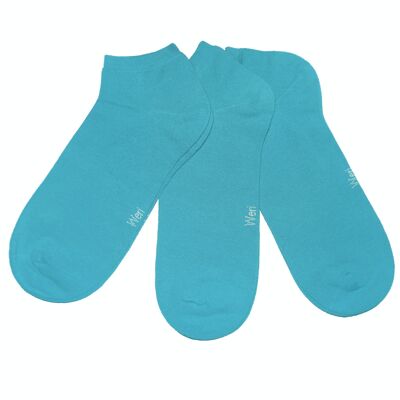 Ensemble de 3 paires de chaussettes Sneaker pour enfants et adultes >> Turquoise << Chaussettes courtes en coton de couleur unie à la cheville