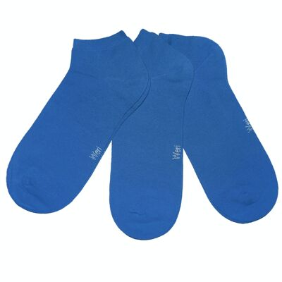 Sneaker-Socken für Kinder und Erwachsene, 3er-Set >>Malibu Blue<< Einfarbige kurze Knöchelsocken aus Baumwolle
