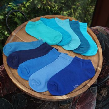 Ensemble de 3 paires de chaussettes Sneaker pour enfants et adultes >>Bleu Malibu<< Chaussettes courtes unies en coton à la cheville 2