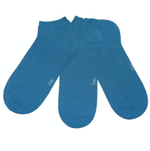 Sneaker Socks for Kids and Adults 3-Pair Set >>Baltic Blue<< Plain color ankle cotton short socks