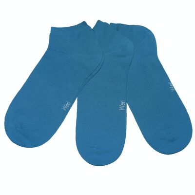 Conjunto de 3 pares de calcetines deportivos para niños y adultos >>Azul Báltico<< Calcetines tobilleros cortos de algodón de color liso