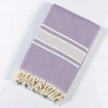 Couverture en coton linéaire | Violet sur naturel | 190 x 260 cm 2