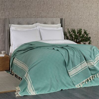 Linear Cotton Blanket | Bottle Green on Natural | 190 x 260 cm