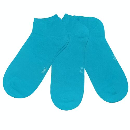 Sneaker Socks for Kids and Adults 3-Pair Set >>Azure Blue<< Plain color ankle cotton short socks