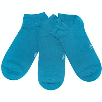 Ensemble de 3 paires de chaussettes Sneaker pour enfants et adultes >>Pétrole clair<< Chaussettes courtes en coton de couleur unie à la cheville