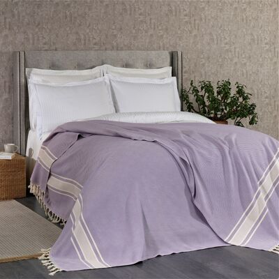 Linear Cotton Blanket | Purple on Natural | 220 x 260 cm