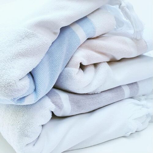 Elite Cotton Hammam Bath Towel, Double-Faced, Beige on White