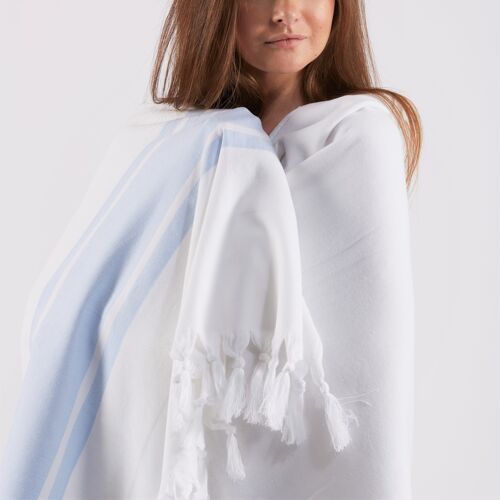 Elite Cotton Hammam Bath Towel, Double-Faced, Blue on White