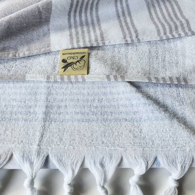 Meridien Cotton Hammam Bath Towel, Double-Faced, Taupe on White