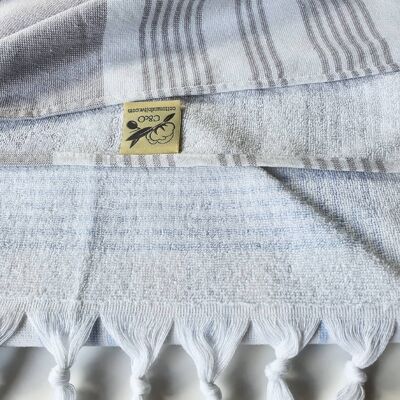 Serviette de bain hammam en coton Meridien, double face, taupe sur blanc