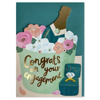 Félicitations pour vos fiançailles' Champagne & bague carte 1