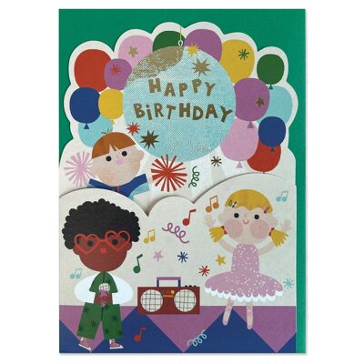 Kinderkarte „Alles Gute zum Geburtstag – einen tanzreichen Tag haben“.