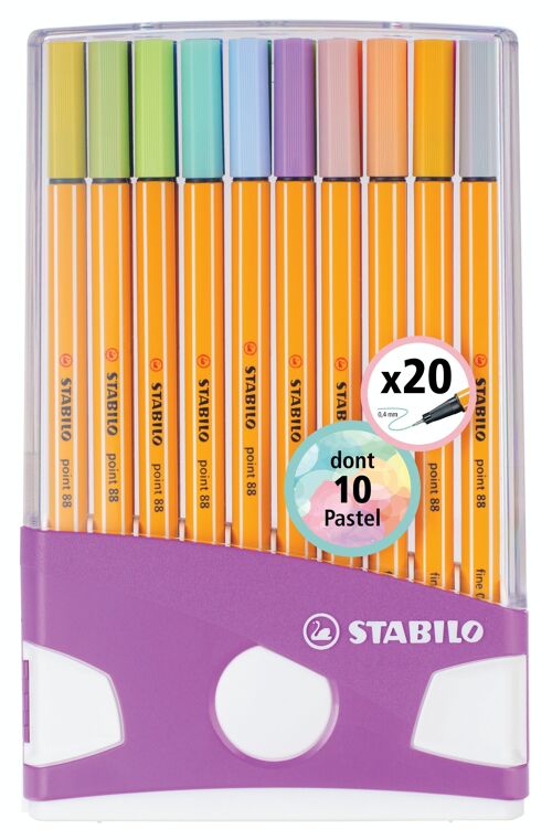 Stylos-feutres - ColorParade x 20 STABILO point 88 boîtier mauve - dont 10 pastel