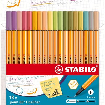 Felt-tip pens - Cardboard case x 18 STABILO point 88 - "Soft Colors" and "cocooning" colors