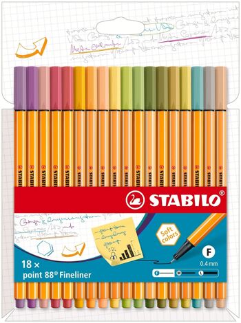 Stylos-feutres - Etui carton x 18 STABILO point 88 - coloris "Soft Colors" et "cocooning" 1