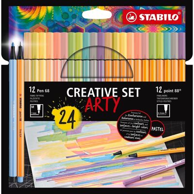 Zeichenmarker – STABILO ARTY Kreativset x 24 Stück: 12 STABILO Pen 68 + 12 STABILO point 88