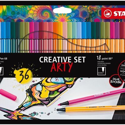 Feutres de dessin - Set créatif STABILO ARTY x 36 pièces : 18 STABILO Pen 68 + 18 STABILO point 88