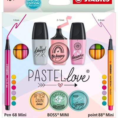 Scatola STABILO Pastellove x 18 pezzi: 6 Penne 68 Mini + 6 punte 88 Mini + 6 BOSS MINI Pastellove 2.0