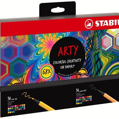 Zeichenmarker – STABILO ARTY Kreativbox, gemischte feine und mittlere Marker x 68 Stück: 34 STABILO Pen 68 + 34 STABILO point 88