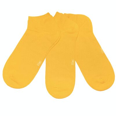 Sneaker Socken für Kinder und Erwachsene 3er Set >>Gelb<< Unifarbene Knöchelsocken aus weicher Baumwolle