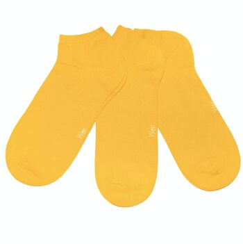 Ensemble de 3 paires de chaussettes baskets pour enfants et adultes >>Jaune<< Chaussettes courtes en coton de couleur unie à la cheville en coton doux 1