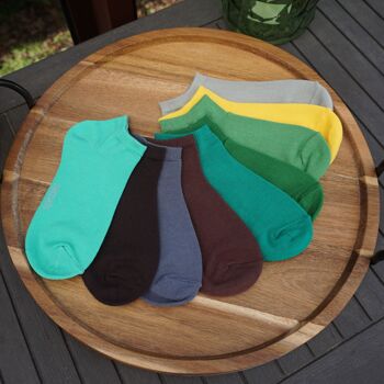 Ensemble de 3 paires de chaussettes baskets pour enfants et adultes >> Vert foncé << Chaussettes courtes en coton de couleur unie à la cheville en coton doux 6