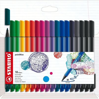 Stylos-feutres - Etui carton x 18 STABILO pointMax - coloris intenses