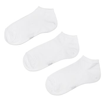 Ensemble de 3 paires de chaussettes baskets pour enfants et adultes >>Blanc<< Chaussettes courtes en coton de couleur unie à la cheville en coton doux 2