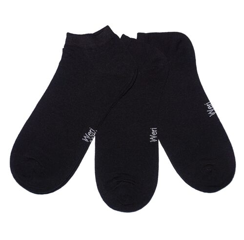 Sneaker Socks for Kids and Adults 3-Pair Set >>Black<< Plain color ankle cotton short socks