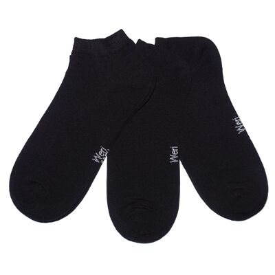 Sneaker-Socken für Kinder und Erwachsene, 3er-Set >>Schwarz<< Einfarbige kurze Knöchelsocken aus Baumwolle