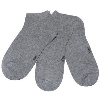 Ensemble de 3 paires de chaussettes baskets pour enfants et adultes >> Gris chiné << Chaussettes courtes en coton uni à la cheville en coton doux