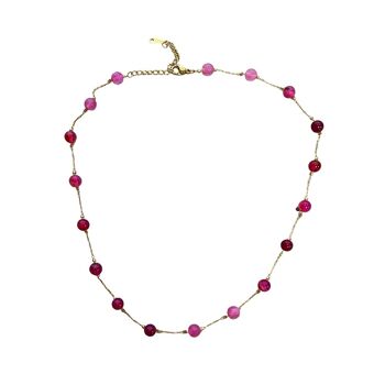 Chaîne maille fine avec perles de verre - rose 1