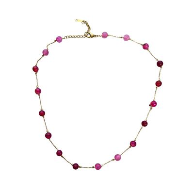 Fine link chain with glass beads - pink