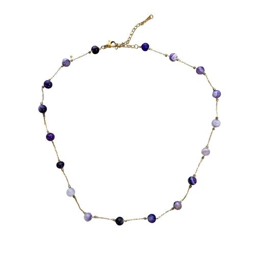 Fine link chain with glass beads - purple