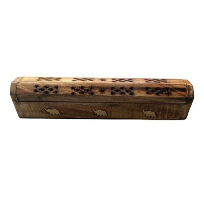 Porta incienso de madera de mango, 30x7x7cm, estilo ataúd 01
