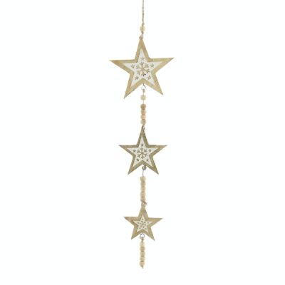 Wooden hanger chain of 3 stars, 13 x 1 x 50 cm, natural/white, 795251