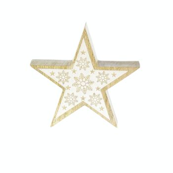 Motif flocon de neige étoile en bois, 19,5x3,5x19,5cm, naturel/blanc, 795329